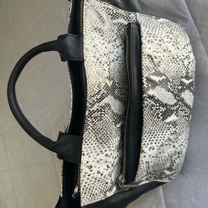 Halogen Black and White Snakeskin Satchel